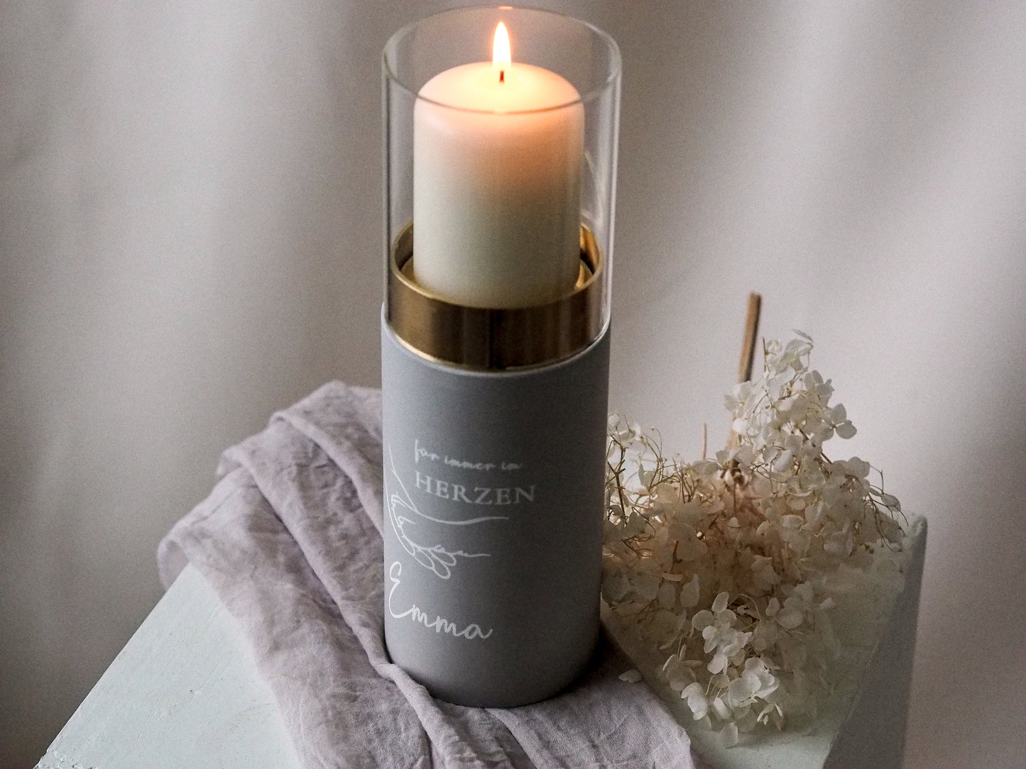 Pet urn as a designer lantern | Personalized urn for pets | Stylish memorial candle engraved with name