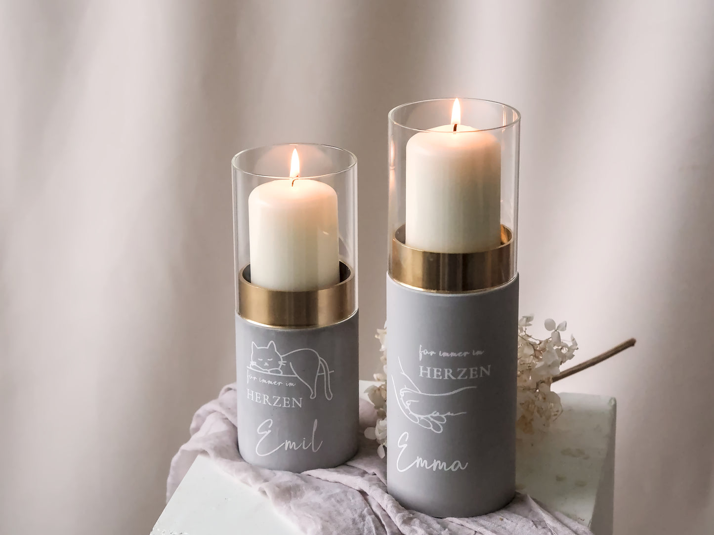 Pet urn as a designer lantern | Personalized urn for pets | Stylish memorial candle engraved with name