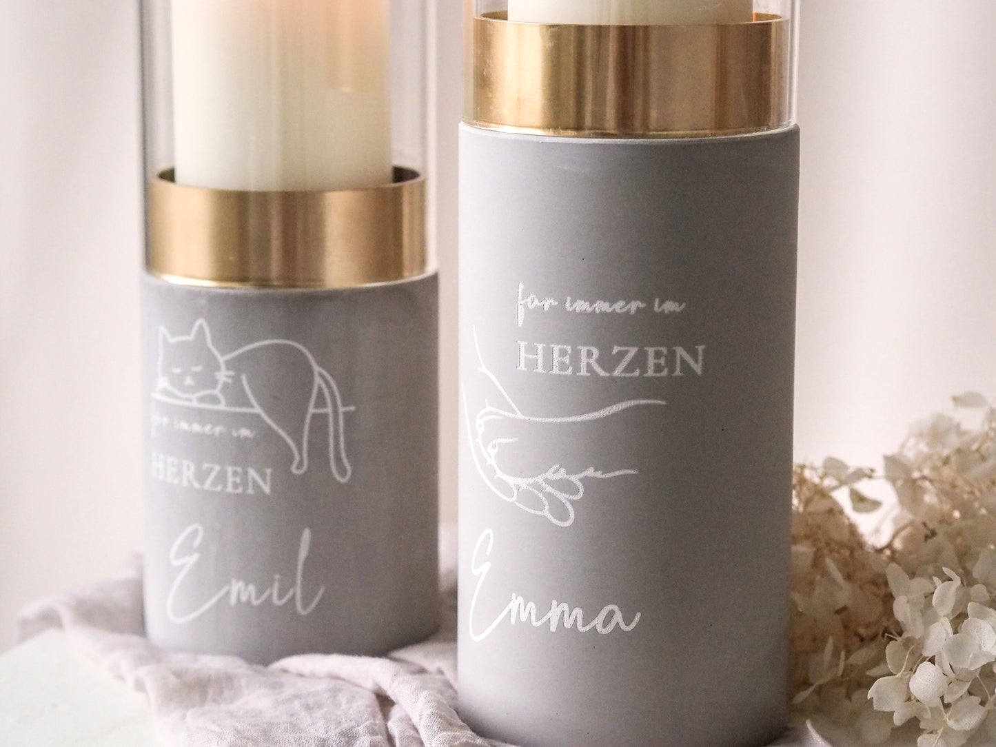Pet urn as a designer lantern | Personalized urn for pets | Stylish memorial candle engraved with name