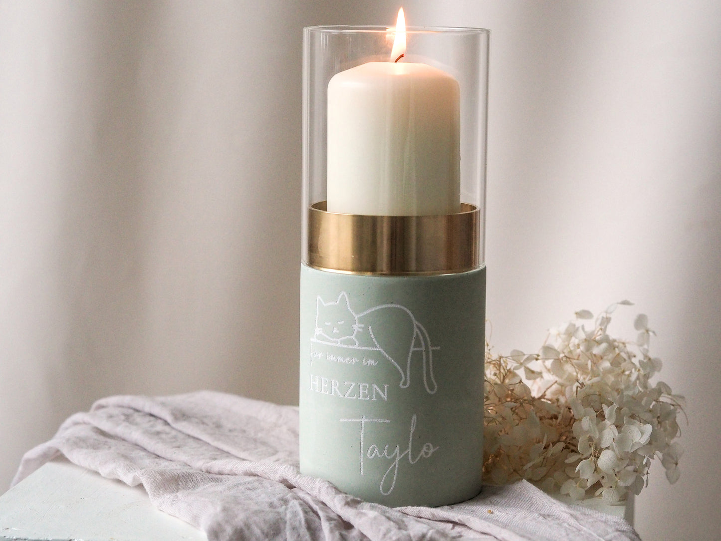 Pet urn as a designer lantern | Personalized urn for pets | Stylish memorial candle engraved with name