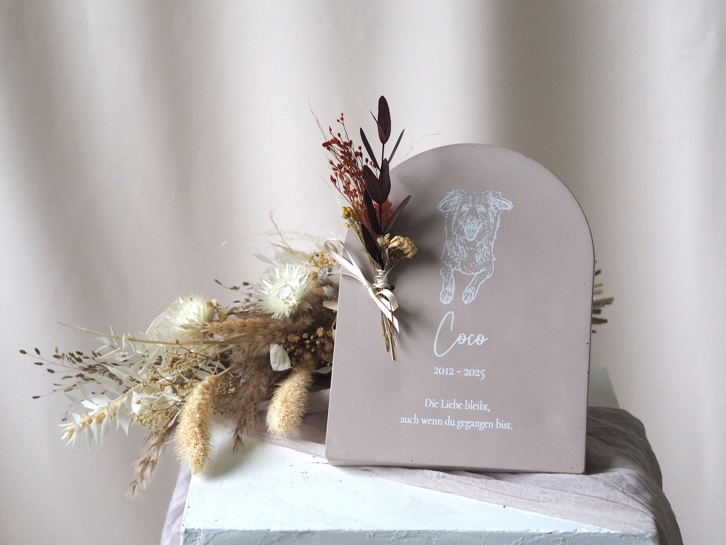 Personalisierte Haustier Gedenktafel "Archebogen" mit Foto-Gravur – Erinnerung an Hund oder Katze – Trauergeschenk Tierliebe - Name, Datum & Widmung