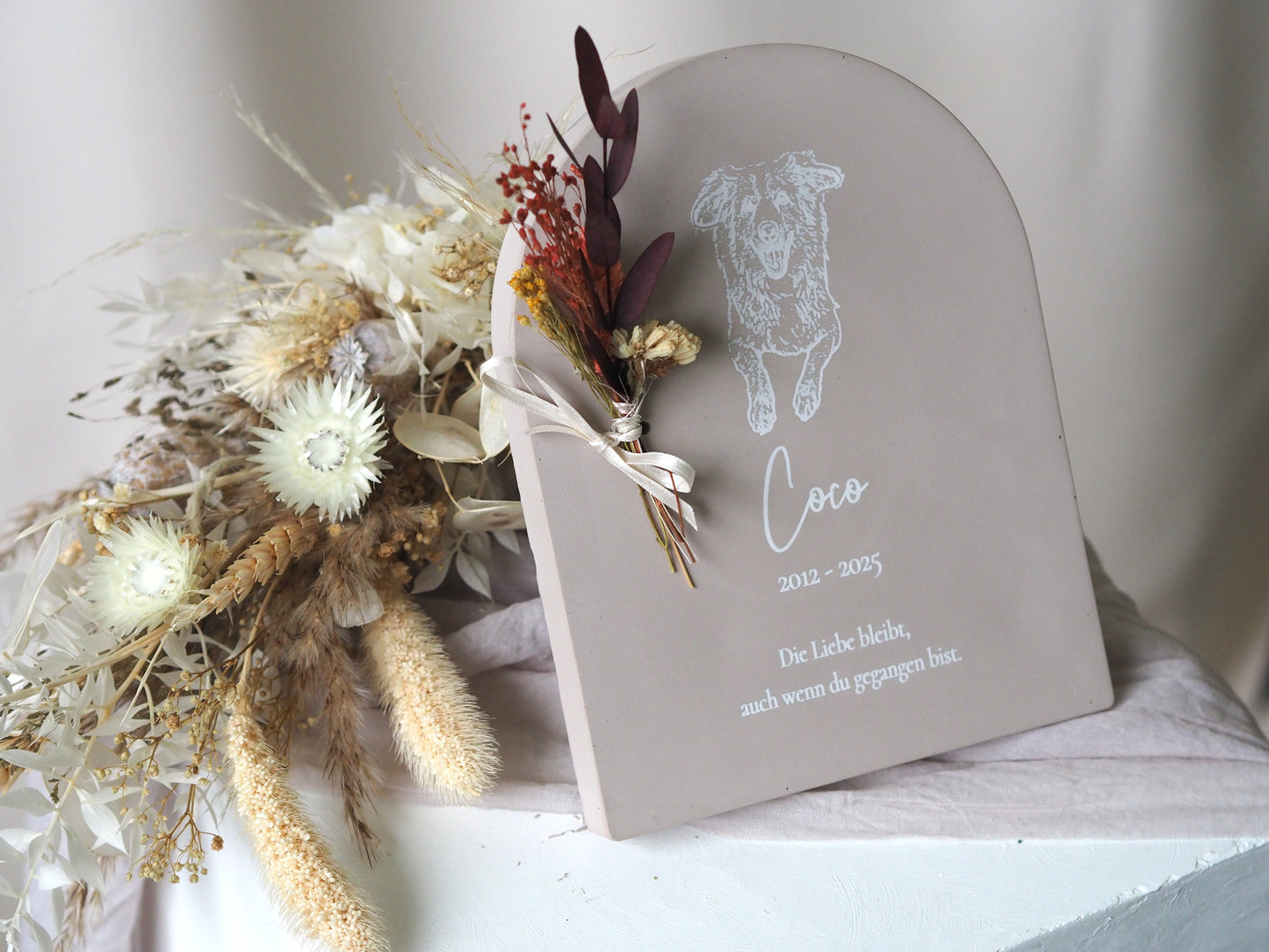 Personalisierte Haustier Gedenktafel "Archebogen" mit Foto-Gravur – Erinnerung an Hund oder Katze – Trauergeschenk Tierliebe - Name, Datum & Widmung
