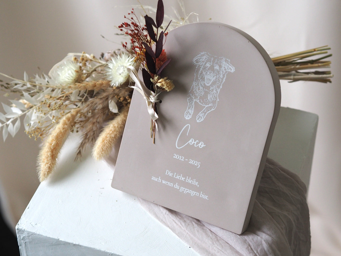 Personalisierte Haustier Gedenktafel "Archebogen" mit Foto-Gravur – Erinnerung an Hund oder Katze – Trauergeschenk Tierliebe - Name, Datum & Widmung
