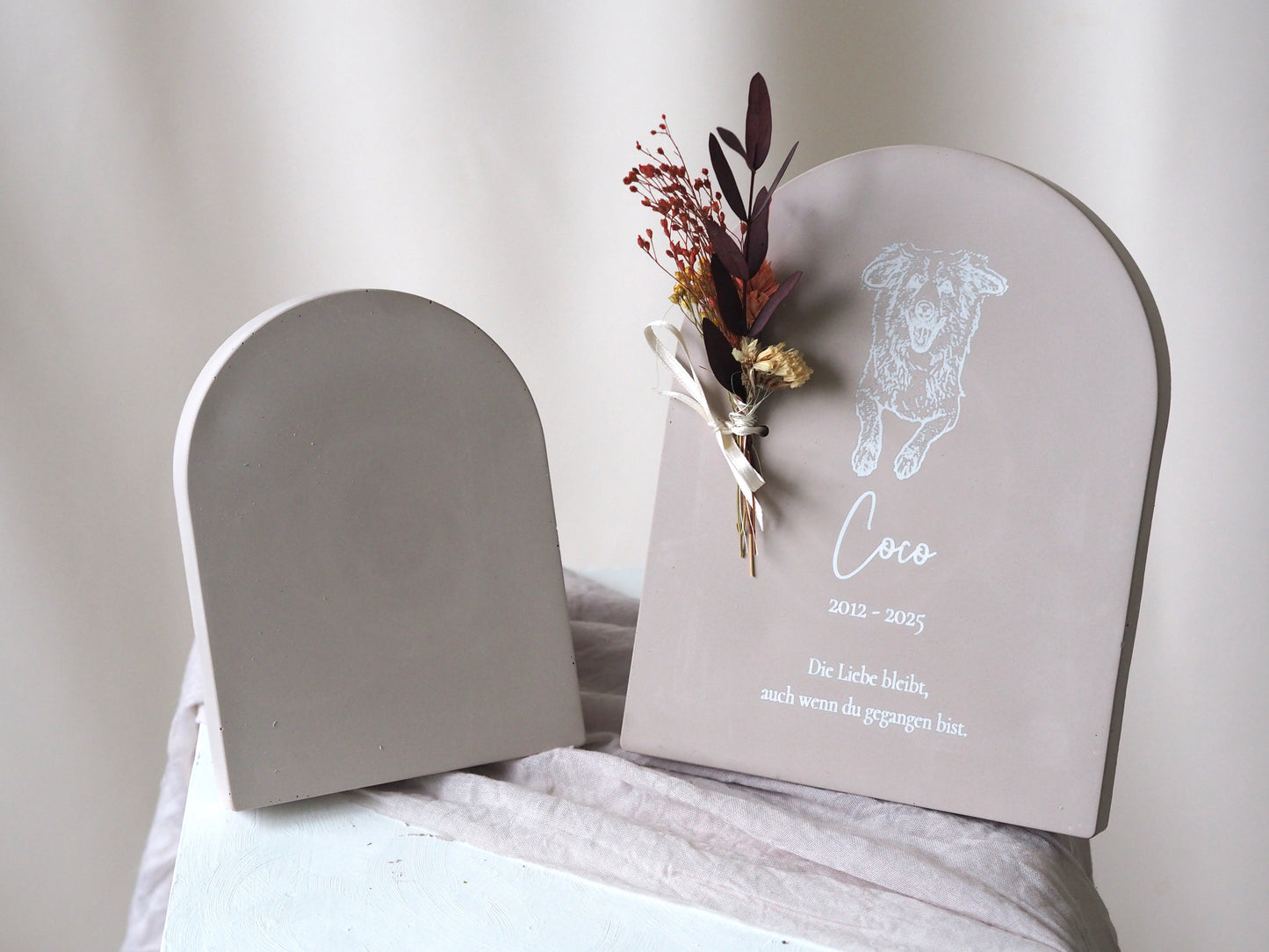 Personalisierte Haustier Gedenktafel "Archebogen" mit Foto-Gravur – Erinnerung an Hund oder Katze – Trauergeschenk Tierliebe - Name, Datum & Widmung