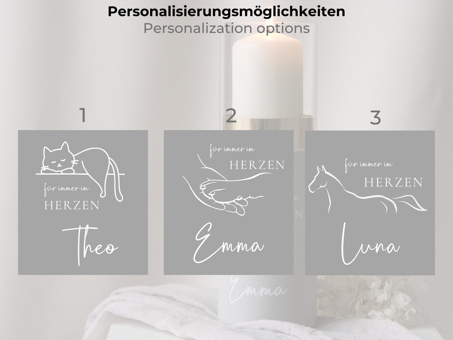 Pet urn as a designer lantern | Personalized urn for pets | Stylish memorial candle engraved with name