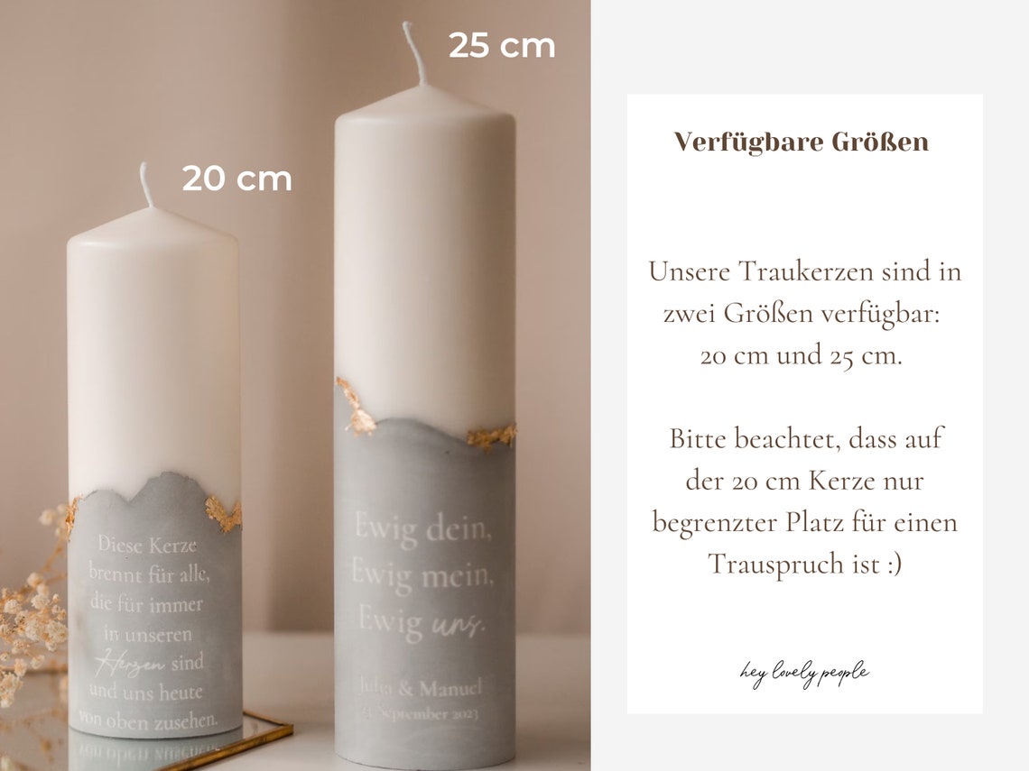 Personalized wedding candle "Rings" with plaster base in various colors | Names, date, and wedding motto