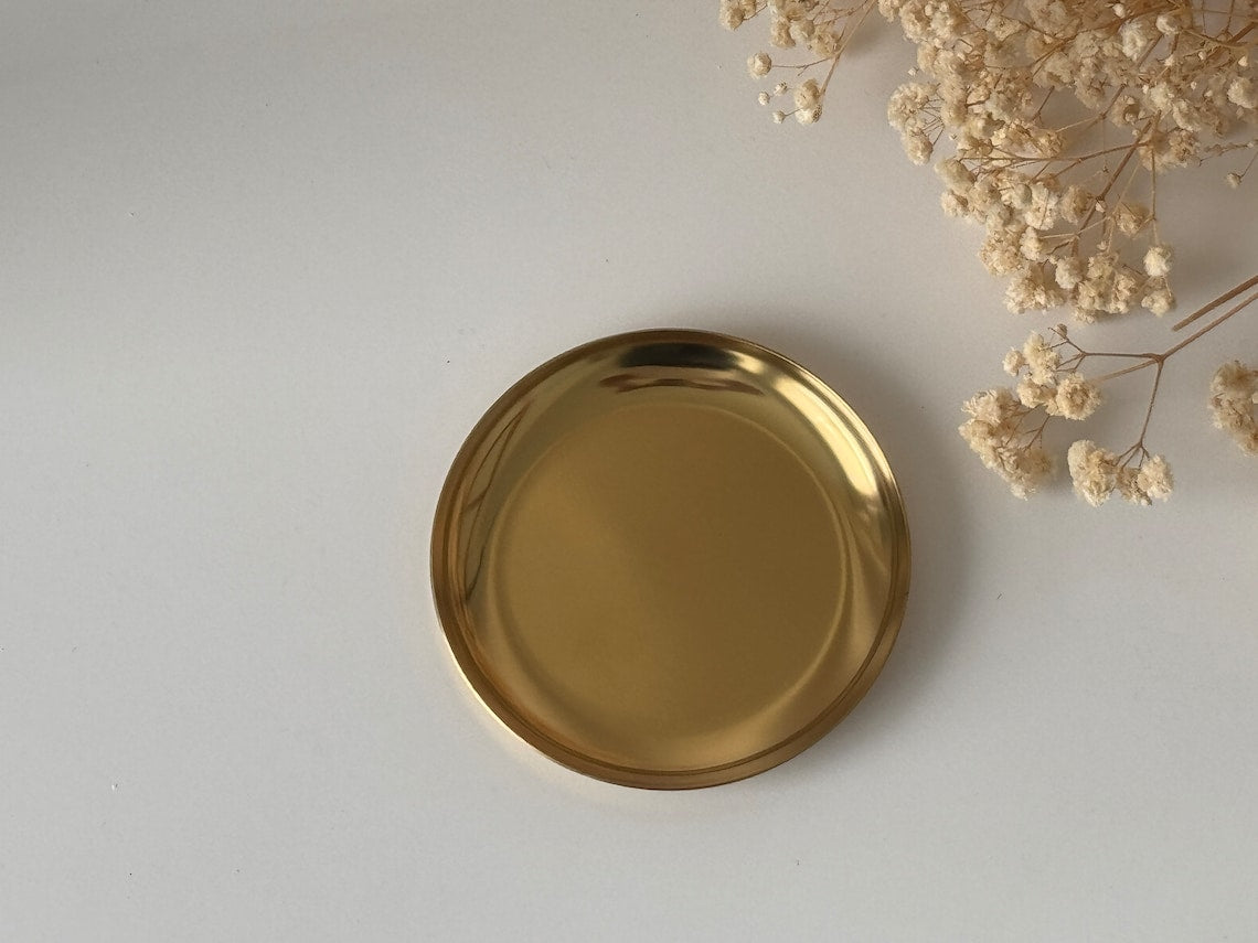 Golden candle plate for baptism and wedding candles in 10 cm diameter