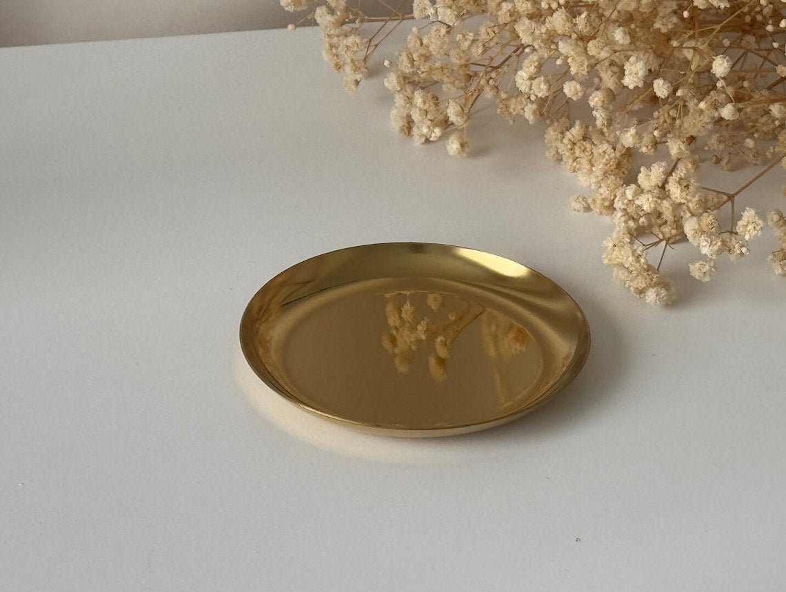 Golden candle plate for baptism and wedding candles in 10 cm diameter