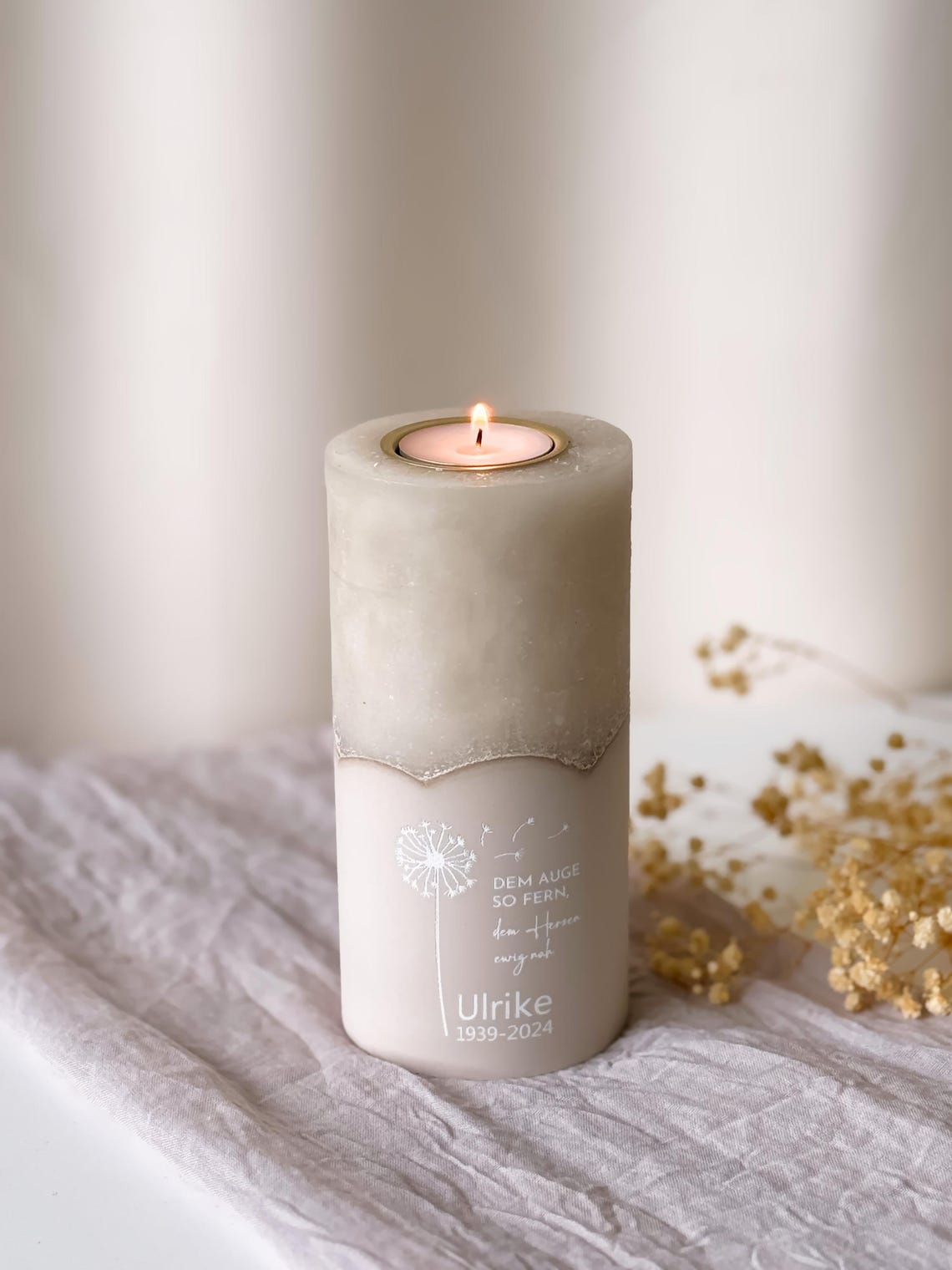 Personalizable memorial candle with tealight insert | Mourning candle with name and date