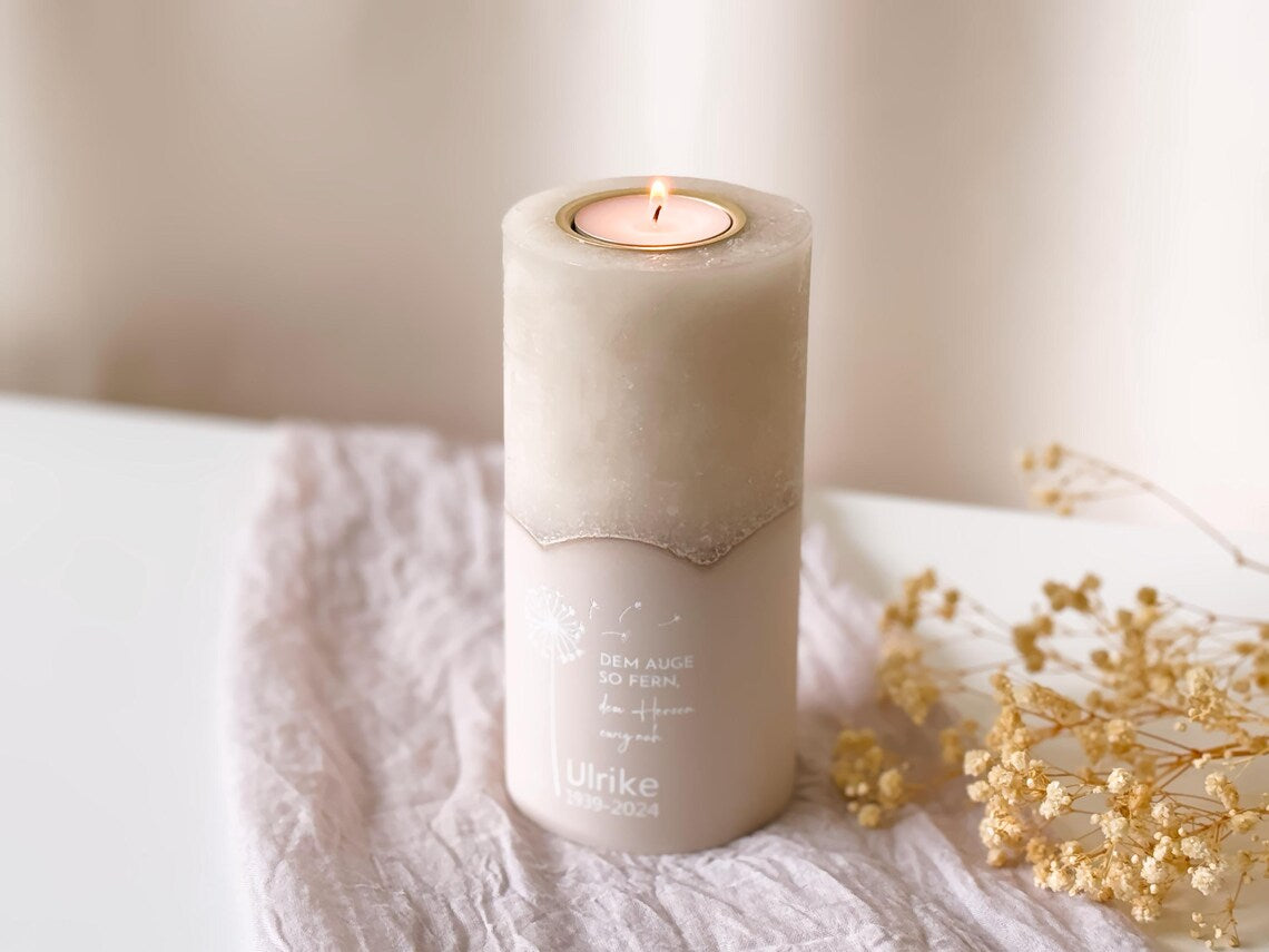 Personalizable memorial candle with tealight insert | Mourning candle with name and date