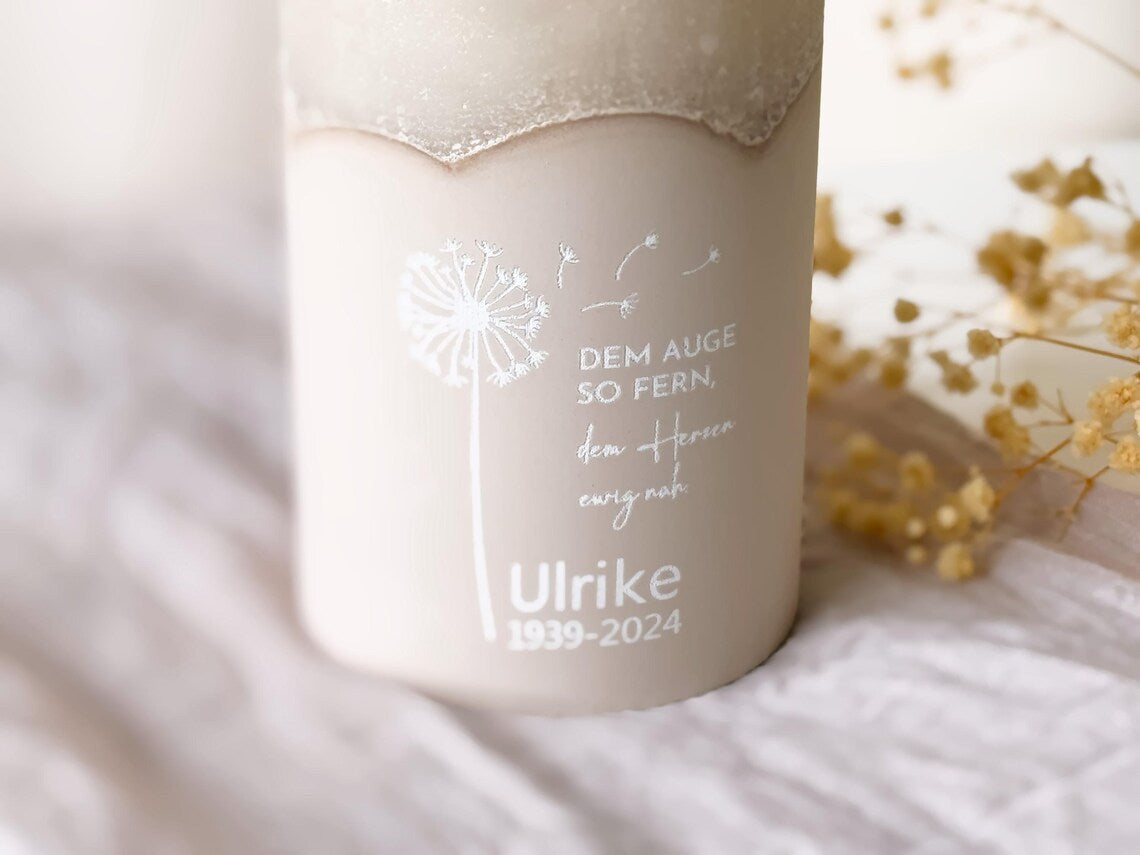 Personalizable memorial candle with tealight insert | Mourning candle with name and date
