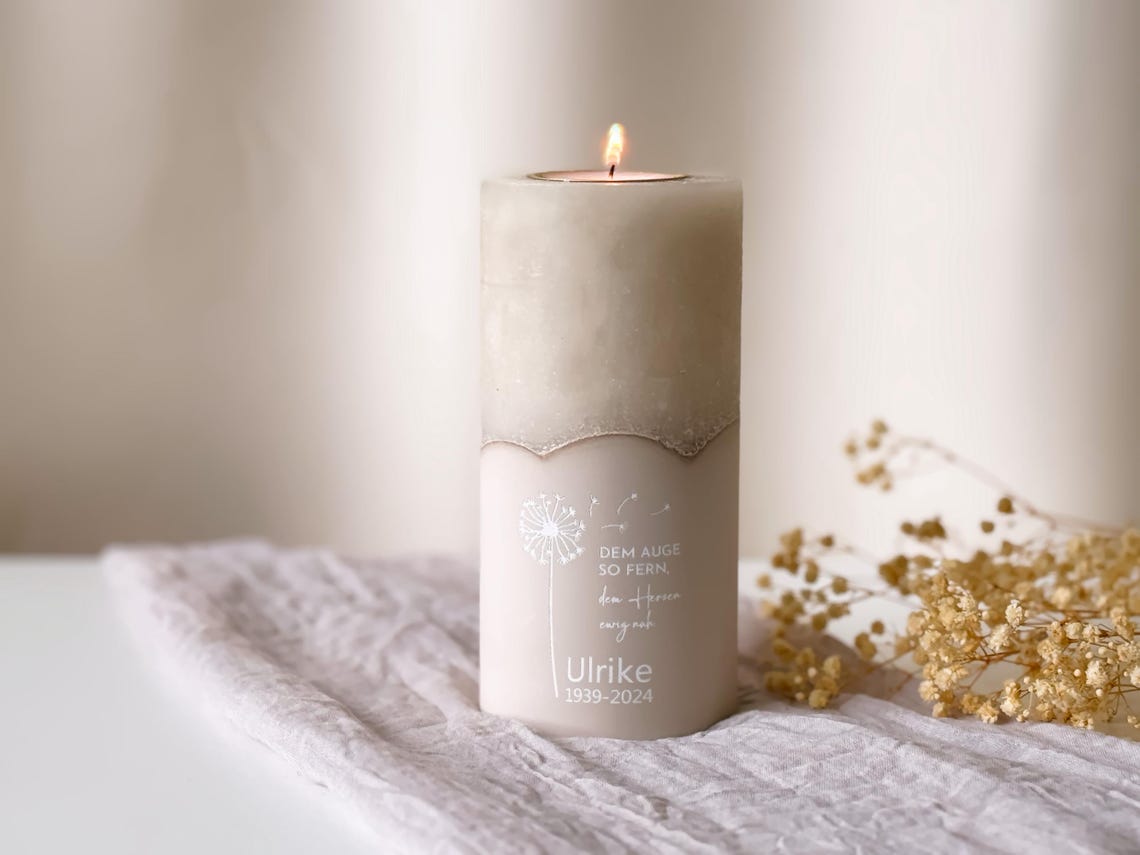 Personalizable memorial candle with tealight insert | Mourning candle with name and date