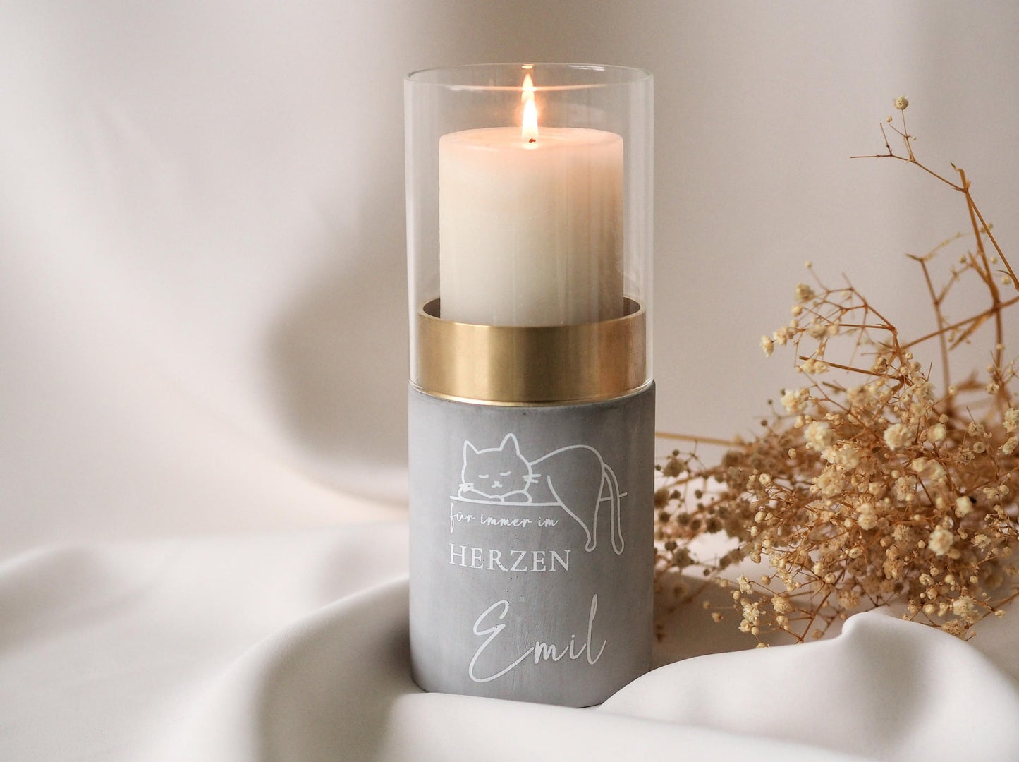 Pet urn as a designer lantern | Personalized urn for pets | Stylish memorial candle engraved with name