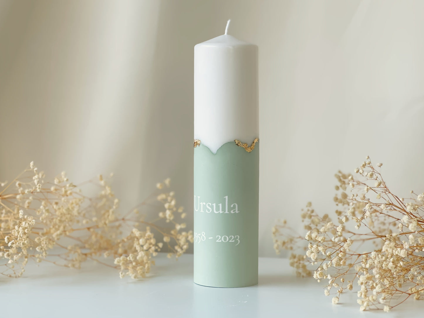 Personalized mourning candle with plaster base in various colors with name & date