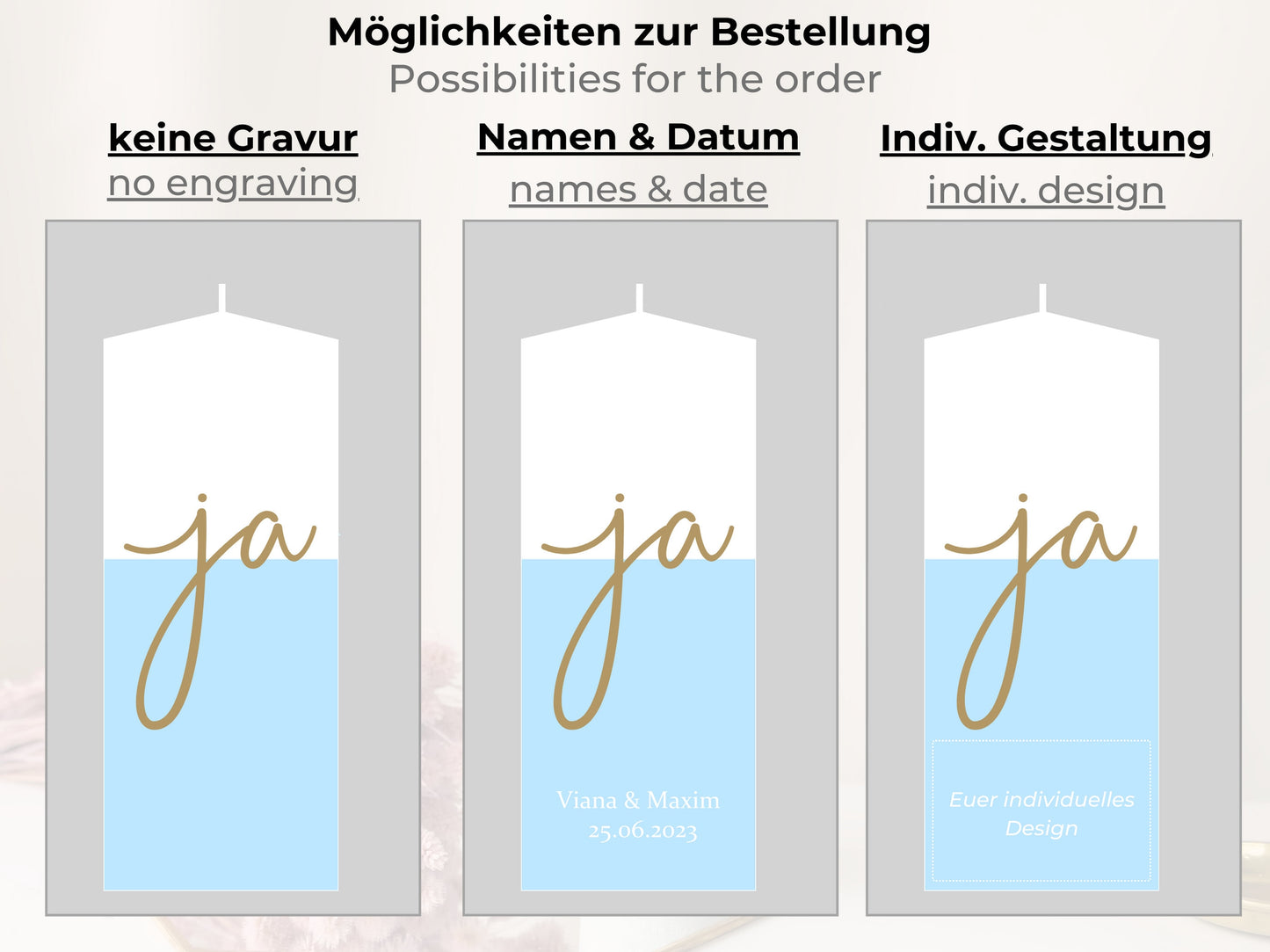 Bougie de mariage personnalisée "oui" avec base en plâtre de différentes couleurs | Un accessoire élégant pour votre mariage | bougie de mariage