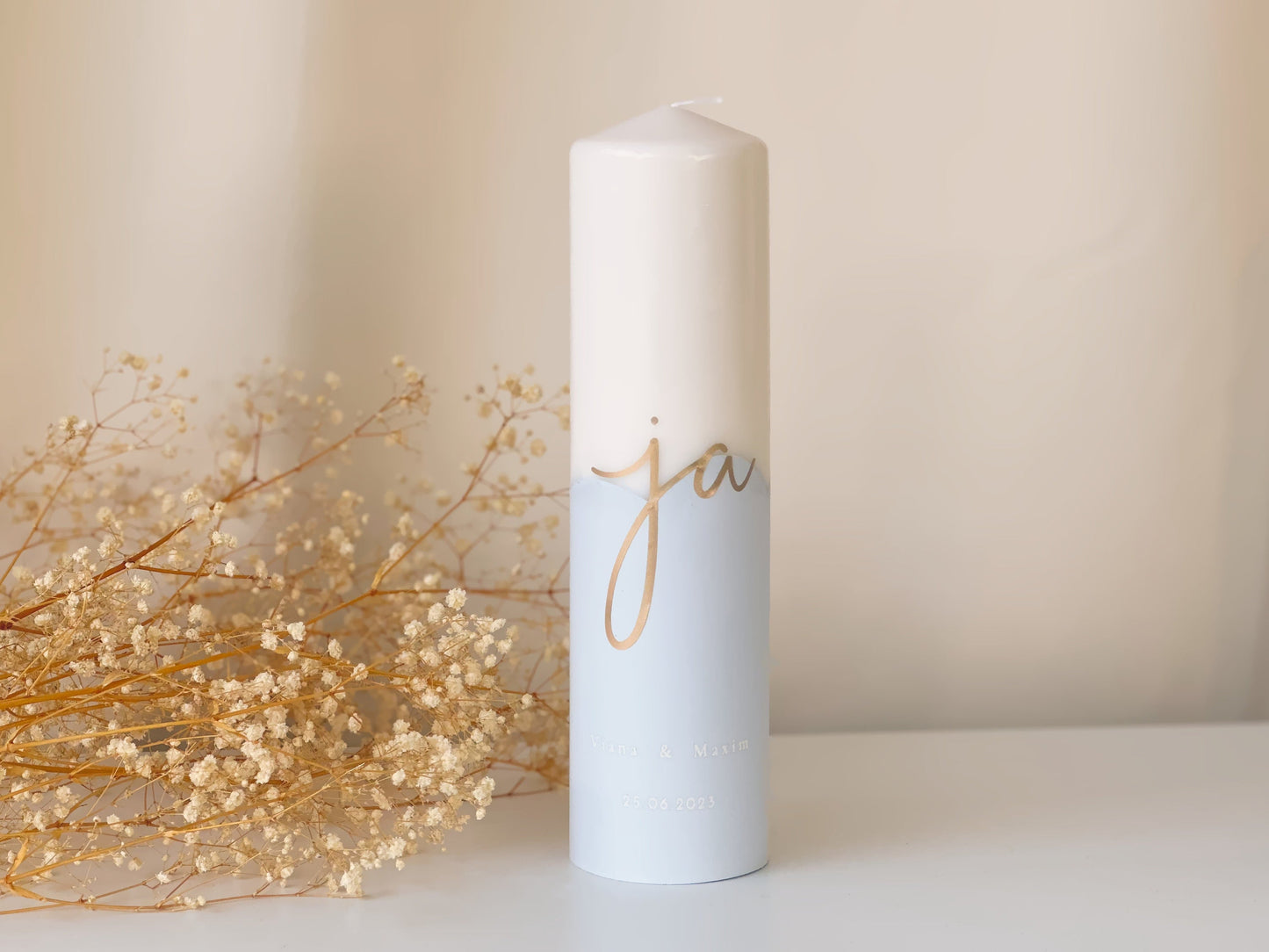 Bougie de mariage personnalisée "oui" avec base en plâtre de différentes couleurs | Un accessoire élégant pour votre mariage | bougie de mariage