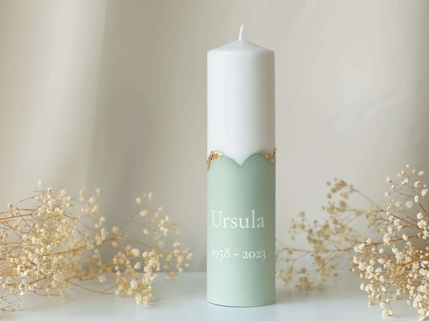 Personalized mourning candle with plaster base in various colors with name & date