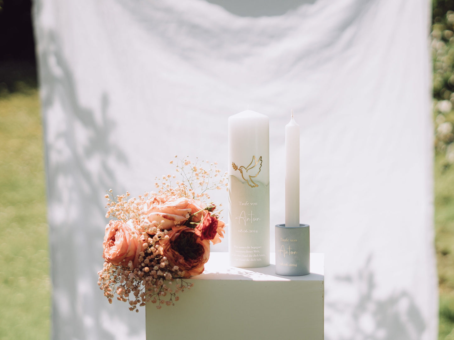 Godparent candle with tealight and taper candle insert personalized in various colors | A unique gift for godparents