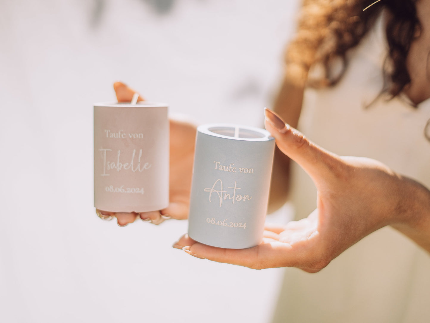 Godparent candle with tealight and taper candle insert personalized in various colors | A unique gift for godparents