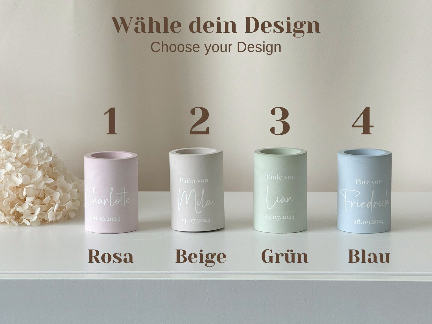 Godparent candle with tealight and taper candle insert personalized in various colors | A unique gift for godparents
