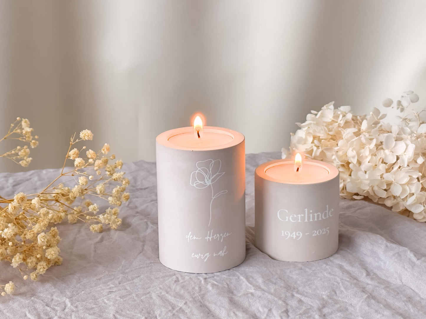 Mourning candle with name and date for tea lights and taper candles