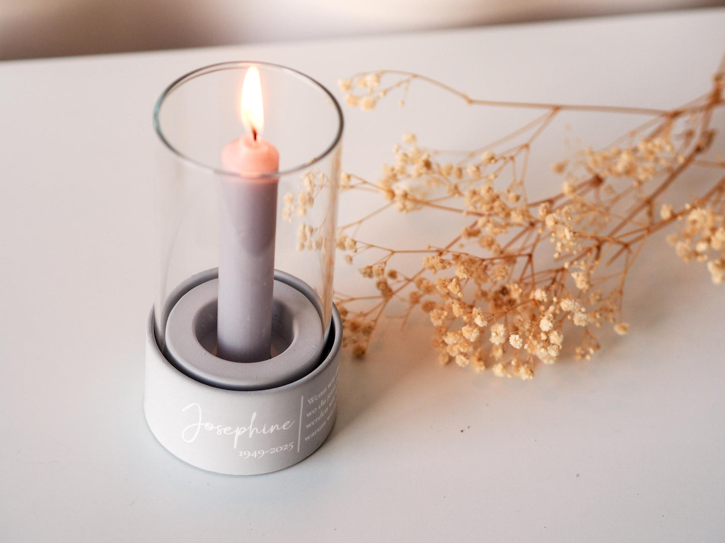 Funeral lantern with name, date & dedication for tea lights and taper candles