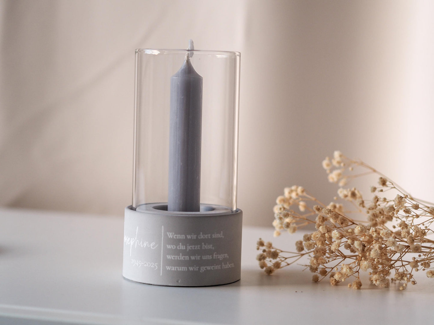 Funeral lantern with name, date & dedication for tea lights and taper candles