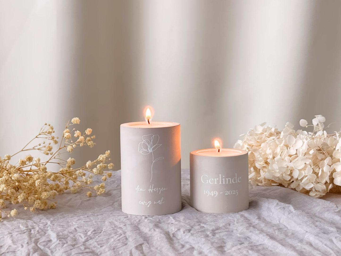 Mourning candle with name and date for tea lights and taper candles