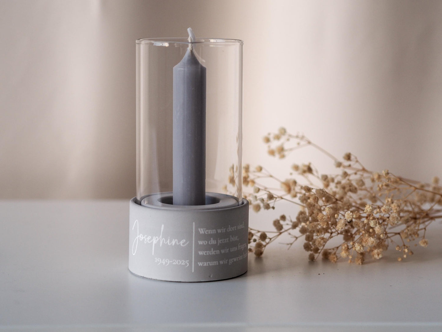 Funeral lantern with name, date & dedication for tea lights and taper candles