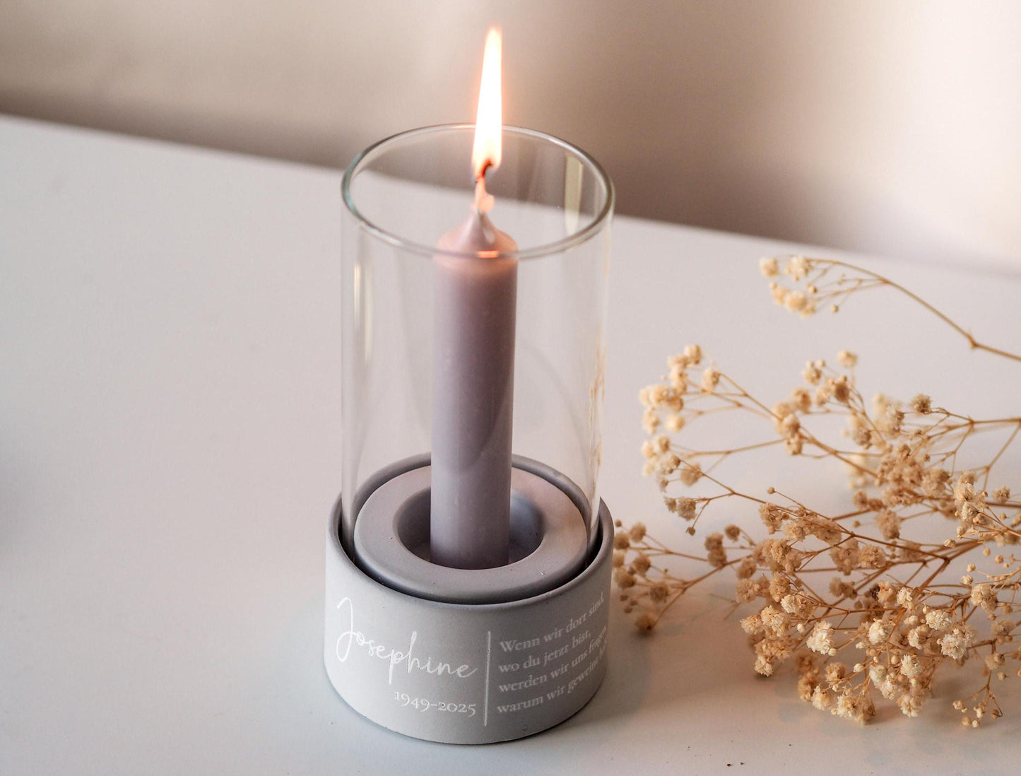 Funeral lantern with name, date & dedication for tea lights and taper candles
