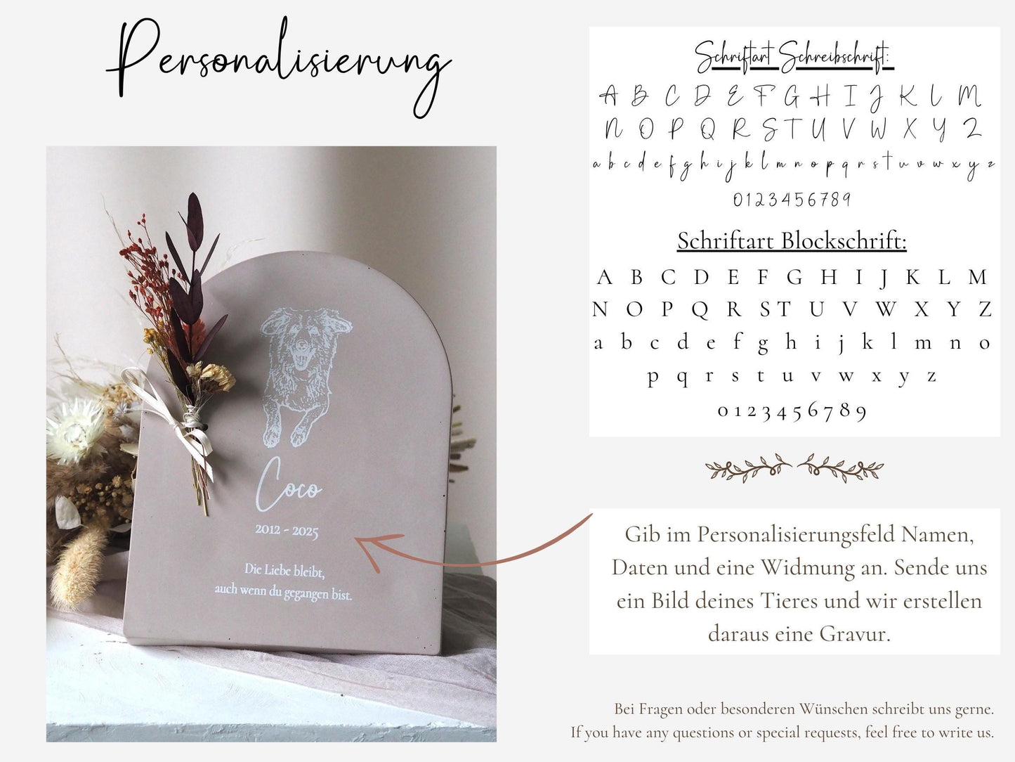 Personalisierte Haustier Gedenktafel "Archebogen" mit Foto-Gravur – Erinnerung an Hund oder Katze – Trauergeschenk Tierliebe - Name, Datum & Widmung