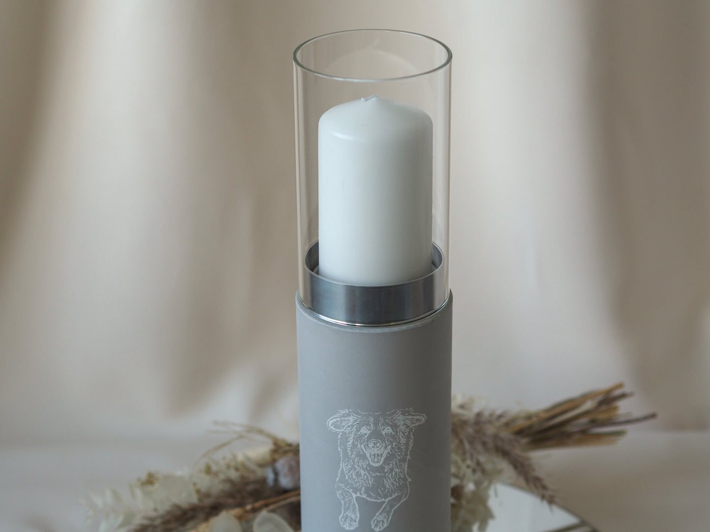 Pet urn as a designer lantern – personalized urn with engraved photo for pets | stylish memorial candle | handmade &amp; high-quality | name &amp; date