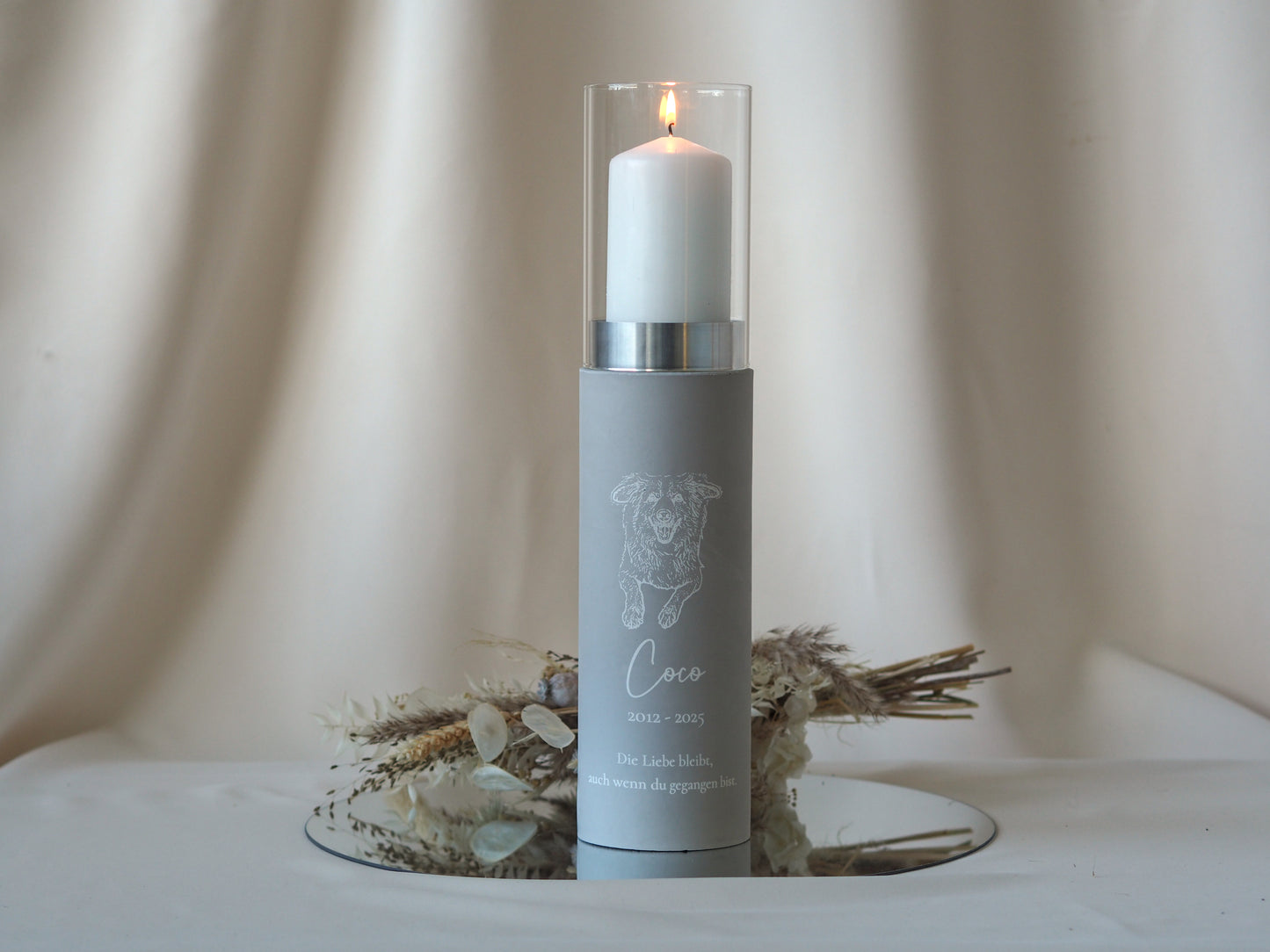 Pet urn as a designer lantern – personalized urn with engraved photo for pets | stylish memorial candle | handmade &amp; high-quality | name &amp; date