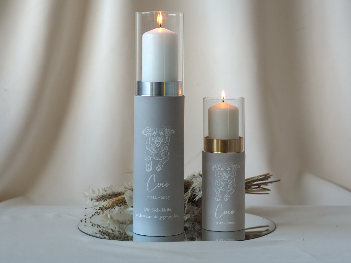 Pet urn as a designer lantern – personalized urn with engraved photo for pets | stylish memorial candle | handmade &amp; high-quality | name &amp; date