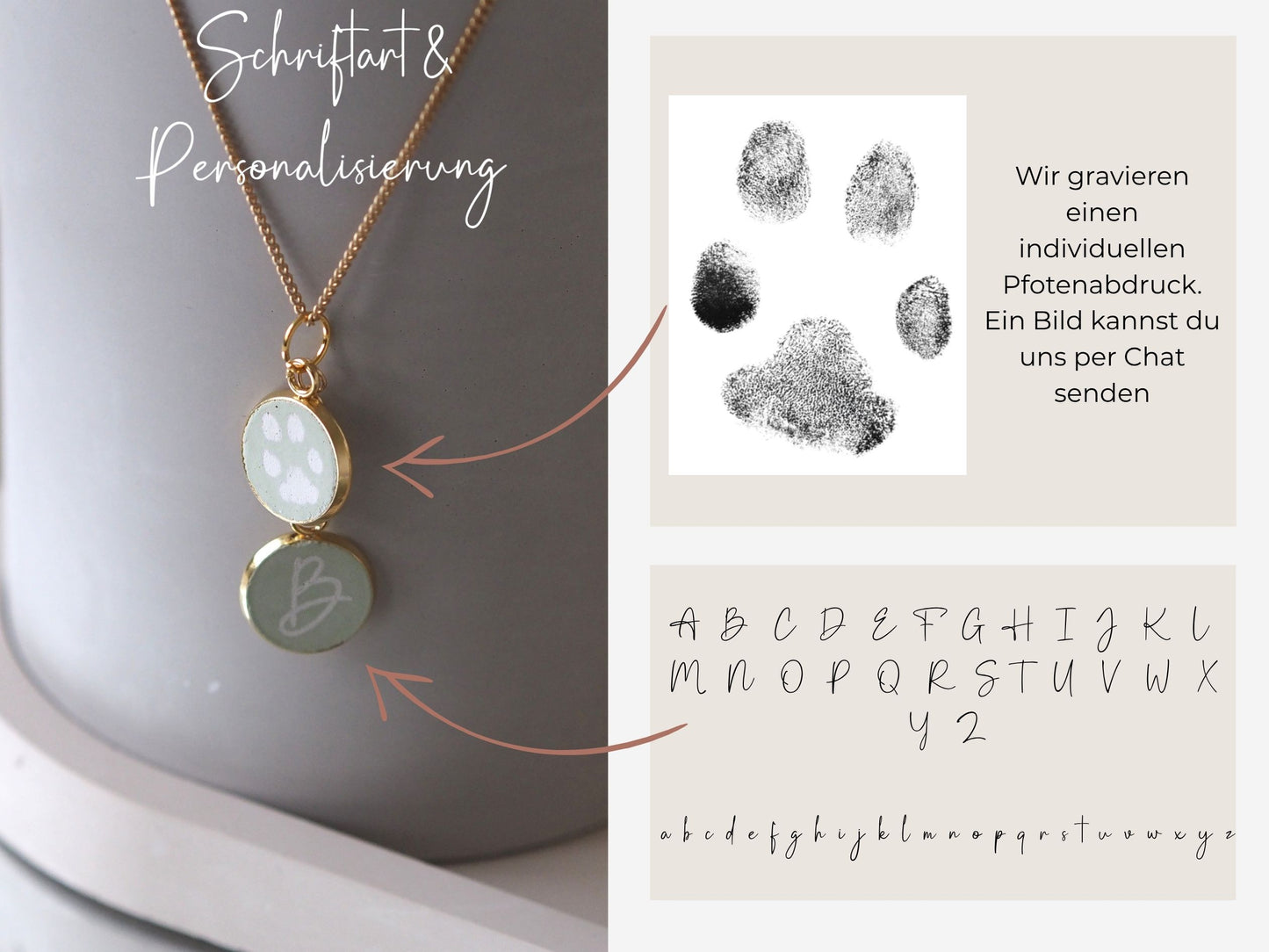Personalisierte Halskette mit individuellem Pfotenabdruck mit Initalen | Erinnerung an deinen Hund | 24 Karat Gold | Betonschmuck