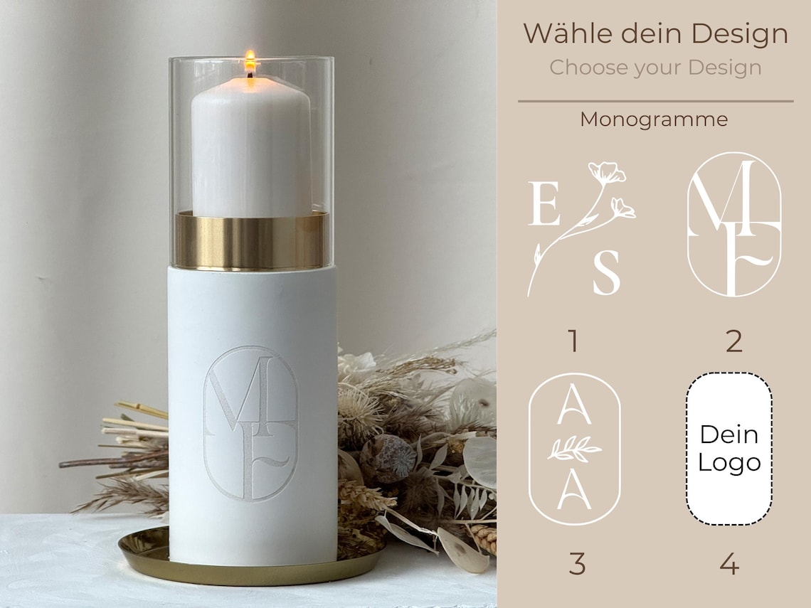 Personalisierte Hochzeitskerze in weiß als Windlicht mit goldenem Ring | Traukerze | LED Kerze | Wiederverwendbare Kerze für eure Trauung mit Initialen und Datum