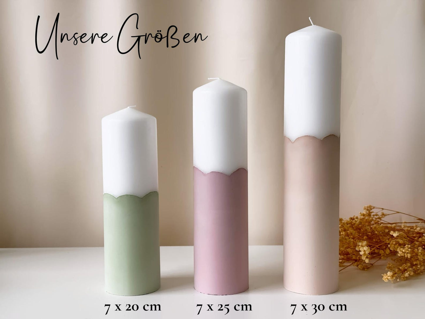 Taufkerze in verschiedenen Farben mit Name, Datum und Taufspruch personalisiert