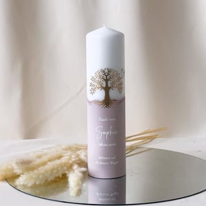 Taufkerze in verschiedenen Farben mit Name, Datum und Taufspruch personalisiert