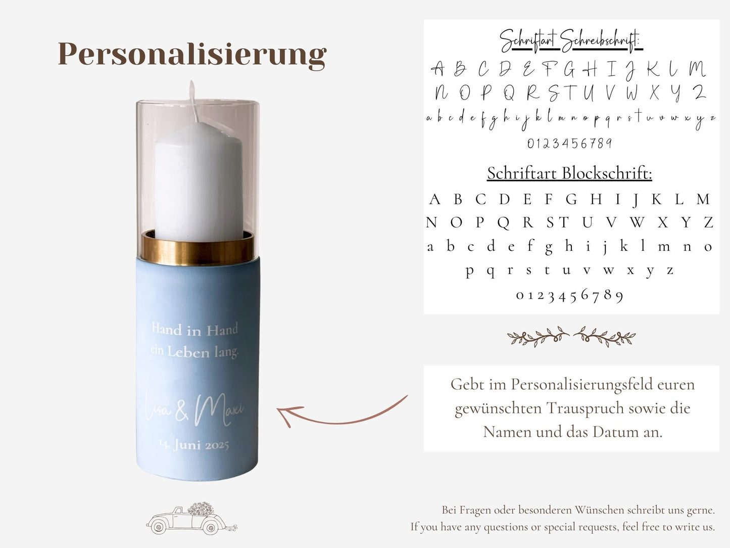 Personalisierte Hochzeitskerze als Windlicht mit goldenem Ring | Traukerze | LED Kerze | Wiederverwendbare Kerze für eure Trauung mit Namen, Datum und Trauspruch